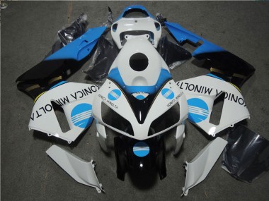Preisgünstige Honda CBR600RR Motorrad Verkleidung 2005-2006 - Weiss Blau Glanzendes Schwarz Konica Minolta