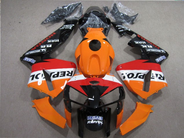 Preisgünstige Honda CBR600RR Motorrad Verkleidungen Kit 2005-2006 - Orange Weiss Rot Glanzendes Schwarz Repsol