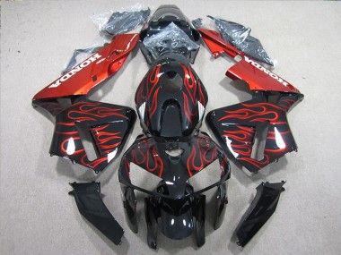 Preisgünstige Honda CBR600RR Motorrad Verkleidung 2005-2006 - Glanzendes Schwarz Rot Flamme