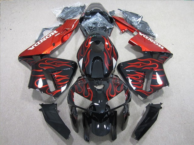 Preisgünstige Honda CBR600RR Motorrad Verkleidung 2005-2006 - Glanzendes Schwarz Rot Flamme