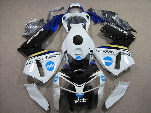 Preisgünstige Honda CBR600RR Motorrad Verkleidung 2005-2006 - Weiss Blau Gelb Glanzendes Schwarz Konica Minolta
