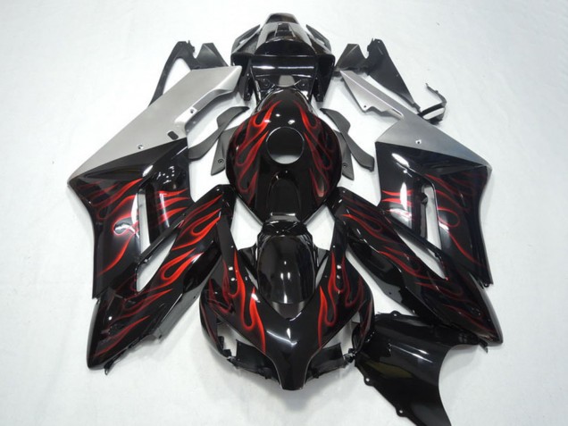 Preisgünstige Honda CBR1000RR Motorrad Verkleidung 2004-2005 - Silber Glanzendes Schwarz Rot Flamme