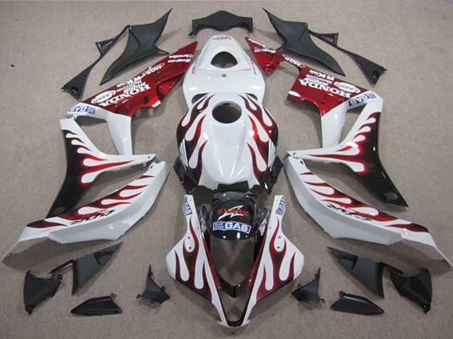 Preisgünstige Honda CBR1000RR Motorrad Verkleidung 2004-2005 - Weiss Rot Glanzendes Schwarz Flamme Hai