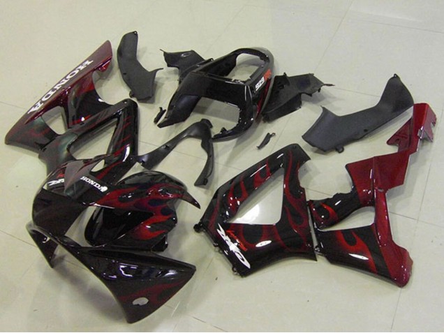 Preisgünstige Honda CBR900RR 929 Motorrad Verkleidung 2000-2001 - Glanzendes Schwarz Rot Flamme