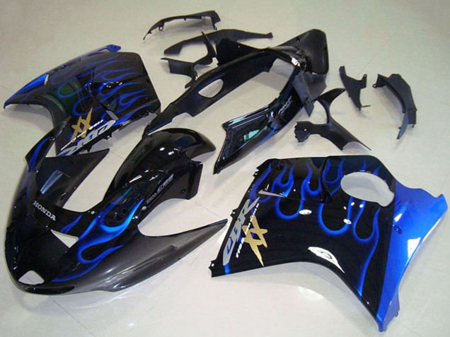 Preisgünstige Honda CBR1100XX Blackbird Abs Motorrad Verkleidungen 1996-2007 - Glanzendes Schwarz Blau Flamme