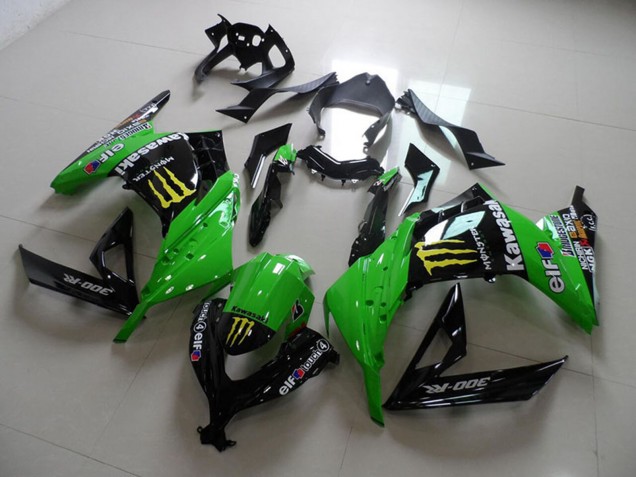 Preisgünstige Kawasaki ZX300R Motorrad Verkleidung 2013-2018 - Grun Glanzendes Schwarz Gelb Elf Touch4 Monster