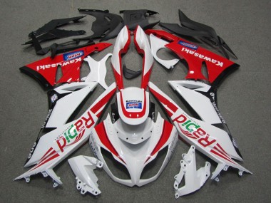Preisgünstige Kawasaki ZX6R Motorrad Verkleidung 2009-2012 - Weiss Rot Schwarz Rapid