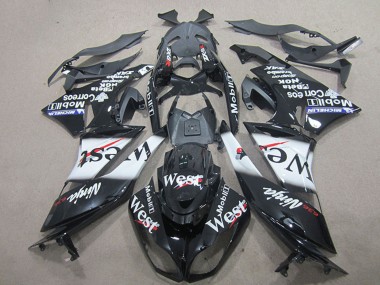 Preisgünstige Kawasaki ZX6R Motorrad Verkleidung 2009-2012 - Glanzendes Schwarz Weiss West