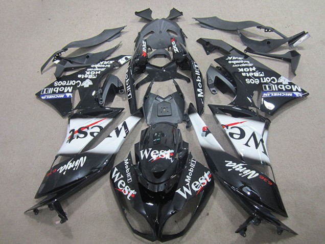 Preisgünstige Kawasaki ZX6R Motorrad Verkleidung 2009-2012 - Glanzendes Schwarz Weiss West