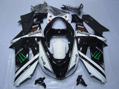 Preisgünstige Kawasaki ZX6R Motorrad Verkleidung 2007-2008 - Schwarz Weiss Monster Touch4