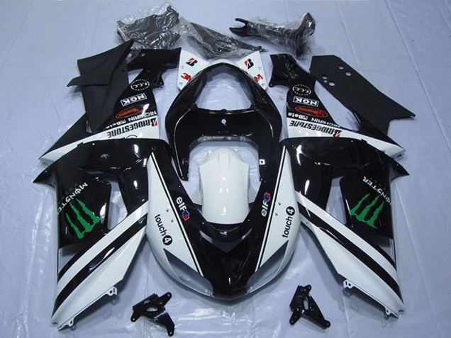 Preisgünstige Kawasaki ZX6R Motorrad Verkleidung 2007-2008 - Schwarz Weiss Monster Touch4