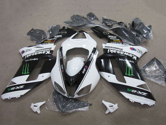 Preisgünstige Kawasaki ZX6R Motorrad Verkleidung 2007-2008 - Schwarz Weiss Monster