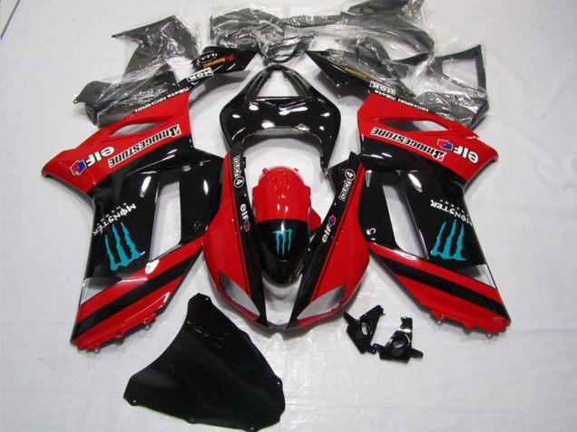 Preisgünstige Kawasaki ZX6R Motorrad Verkleidung 2007-2008 - Rot Schwarz Monster