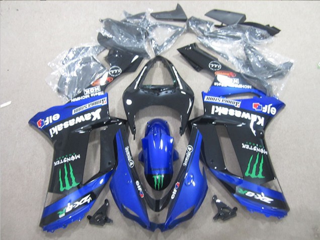 Preisgünstige Kawasaki ZX6R Motorrad Verkleidung 2007-2008 - Schwarz Blau Grun Monster