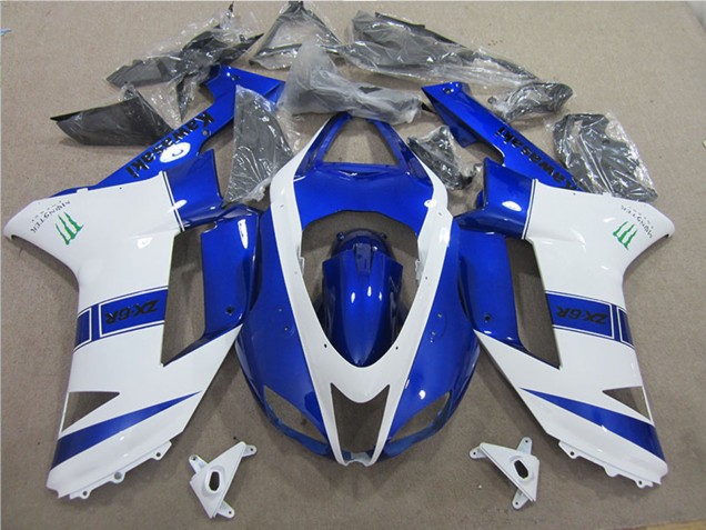 Preisgünstige Kawasaki ZX6R Motorrad Verkleidung 2007-2008 - Blau Weiss Monster