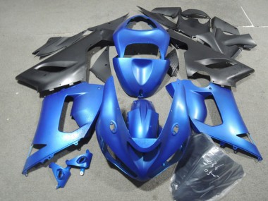 Preisgünstige Kawasaki ZX6R Motorrad Verkleidung Kit 2005-2006 - Blau Matt Schwarz