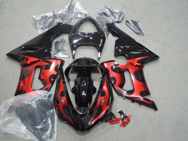 Preisgünstige Kawasaki ZX6R Motorrad Verkleidung 2005-2006 - Glanzendes Schwarz Rot