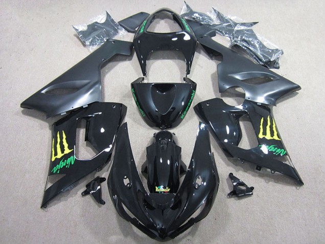 Preisgünstige Kawasaki ZX6R Motorrad Verkleidung 2005-2006 - Glanzendes Schwarz Gelb Monster