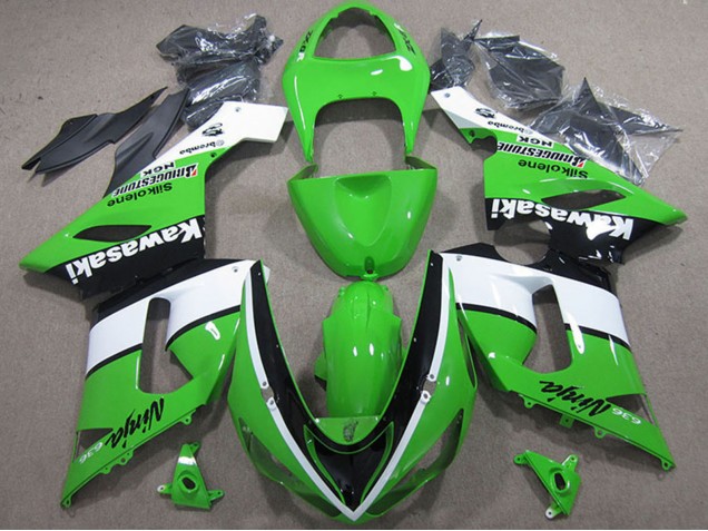 Preisgünstige Kawasaki ZX6R Motorrad Verkleidung 2005-2006 - Grun Weiss Schwarz