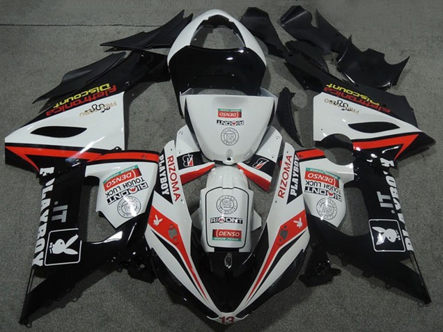 Preisgünstige Kawasaki ZX6R Motorrad Verkleidung 2005-2006 - Weiss Schwarz Rot Rizoma Playboy
