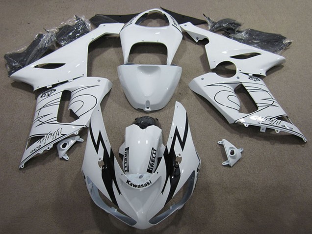 Preisgünstige Kawasaki ZX6R Motorrad Verkleidung Kit 2005-2006 - Weiss Schwarz