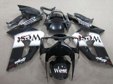 Preisgünstige Kawasaki ZX6R Motorrad Verkleidung 2003-2004 - Glanzendes Schwarz Weiss West