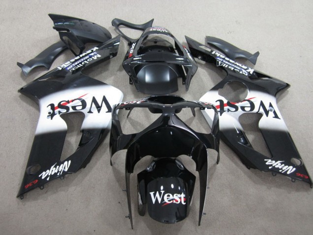 Preisgünstige Kawasaki ZX6R Motorrad Verkleidung 2003-2004 - Glanzendes Schwarz Weiss West