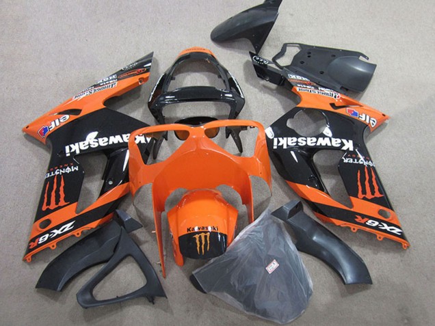 Preisgünstige Kawasaki ZX6R Motorrad Verkleidung 2003-2004 - Orange Schwarz Monster