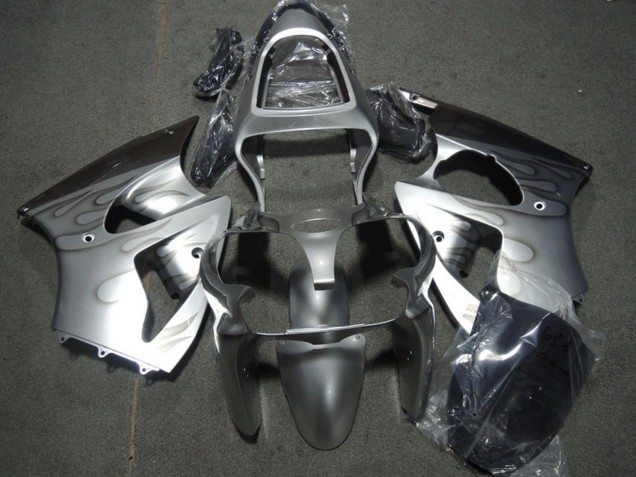 Preisgünstige Kawasaki ZX6R Motorrad Verkleidung 2000-2002 - Silber Grau Flamme