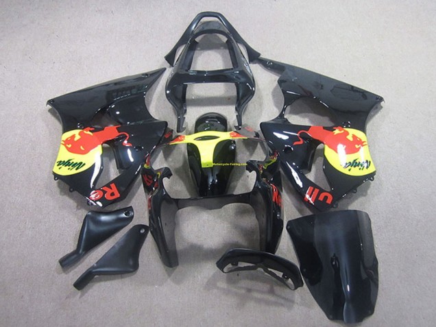 Preisgünstige Kawasaki ZX6R Motorrad Verkleidung 2000-2002 - Glanzendes Schwarz Gelb Red Bull