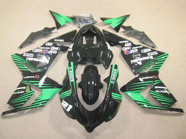 Preisgünstige Kawasaki ZX10R Motorrad Verkleidung 2004-2005 - Schwarz Grun C Shock Monster