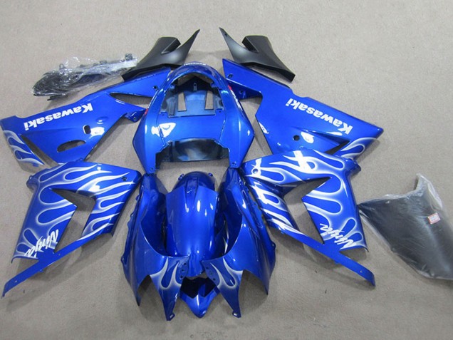 Preisgünstige Kawasaki ZX10R Motorrad Verkleidung 2004-2005 - Blau Weiss Flamme