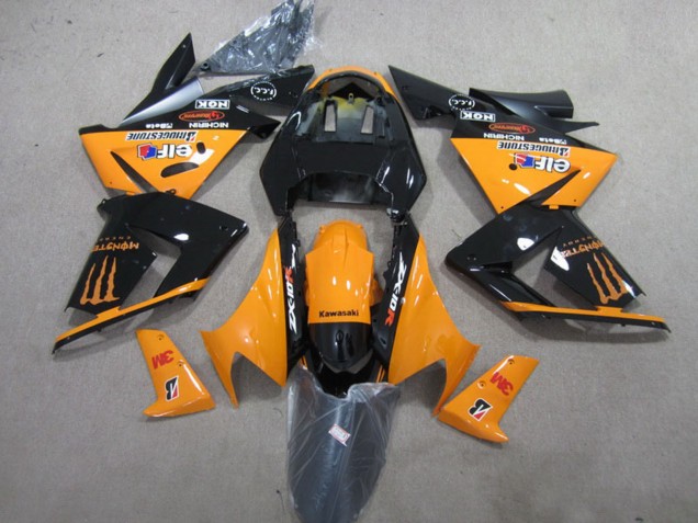 Preisgünstige Kawasaki ZX10R Motorrad Verkleidung 2004-2005 - Orange Glanzendes Schwarz 3M Monster
