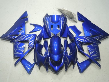 Preisgünstige Kawasaki ZX10R Motorrad Verkleidung 2004-2005 - Blau Weiss Flamme