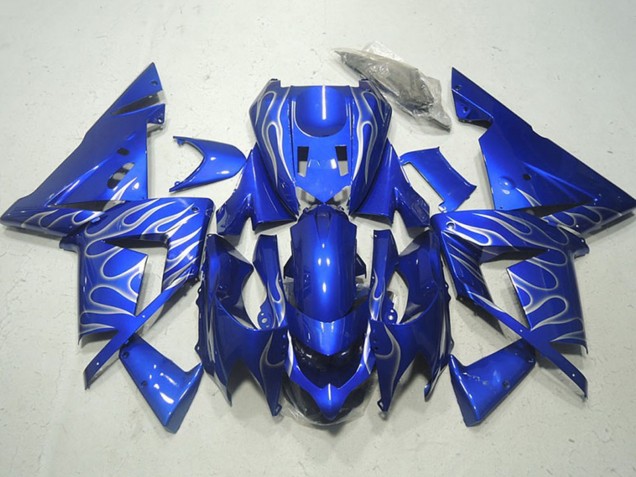 Preisgünstige Kawasaki ZX10R Motorrad Verkleidung 2004-2005 - Blau Weiss Flamme
