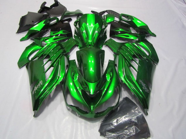 Preisgünstige Kawasaki ZX14R ZZR1400 Motorrad Verkleidung 2012-2024 - Grun Glanzendes Schwarz Silber Ninja