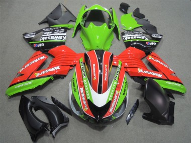 Preisgünstige Kawasaki ZX14R ZZR1400 Motorrad Verkleidung 2006-2011 - Grun Rot Weiss Schwarz Elf Motocard