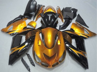 Preisgünstige Kawasaki ZX14R ZZR1400 Motorrad Verkleidung 2006-2011 - Gold Glanzendes Schwarz