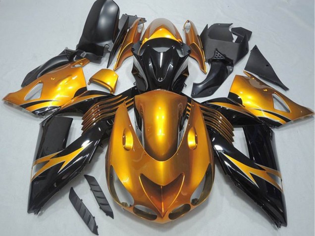 Preisgünstige Kawasaki ZX14R ZZR1400 Motorrad Verkleidung 2006-2011 - Gold Glanzendes Schwarz