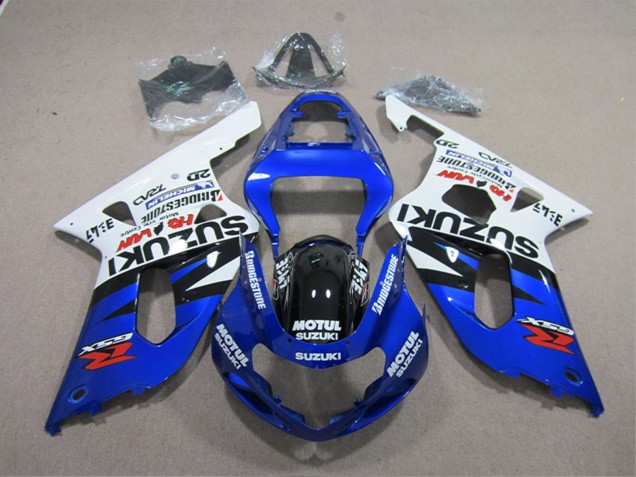 Preisgünstige Suzuki GSXR 600 Motorrad Verkleidung 2001-2003 - Weiss Blau Schwarz Motul