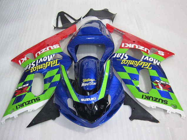 Preisgünstige Suzuki GSXR 600 Motorrad Verkleidung 2001-2003 - Blau Grun Rot Telefumica MoviStar