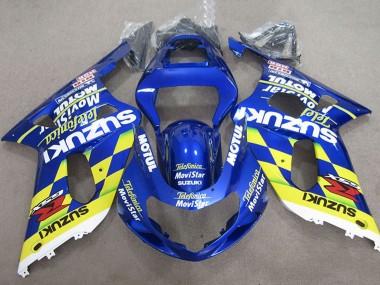 Preisgünstige Suzuki GSXR 600 Motorrad Verkleidung 2001-2003 - Blau Gelb Telefumica MoviStar