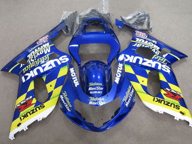 Preisgünstige Suzuki GSXR 600 Motorrad Verkleidung 2001-2003 - Blau Gelb Telefumica MoviStar