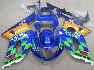 Preisgünstige Suzuki GSXR 600 Motorrad Verkleidung 2001-2003 - Blau Orange Grun Telefumica MoviStar