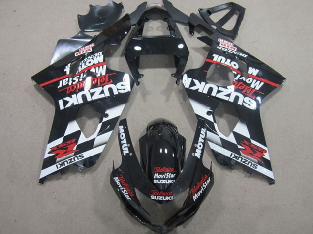 Preisgünstige Suzuki GSXR 600 Motorrad Verkleidung 2004-2005 - Glanzendes Schwarz Rot Weiss Telefonica MoviStar