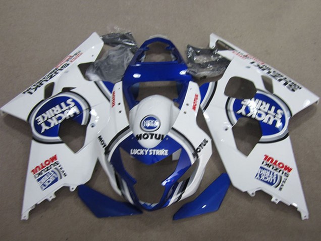 Preisgünstige Suzuki GSXR 600 Motorrad Verkleidung 2004-2005 - Weiss Blau Lucky Strike Motul
