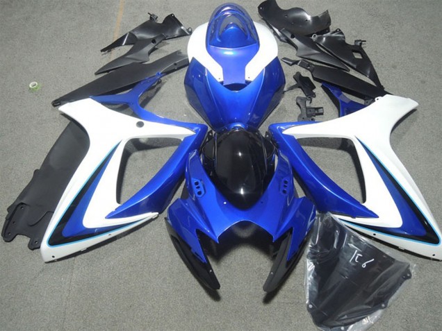 Preisgünstige Suzuki GSXR 600 Motorrad Verkleidung 2006-2007 - Weiss Blau Glanzendes Schwarz