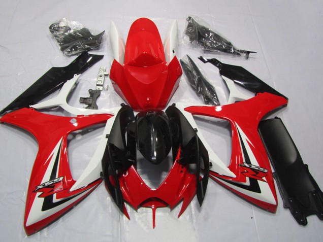 Preisgünstige Suzuki GSXR 600 Motorrad Verkleidung 2006-2007 - Weiss Rot Glanzendes Schwarz Streifen