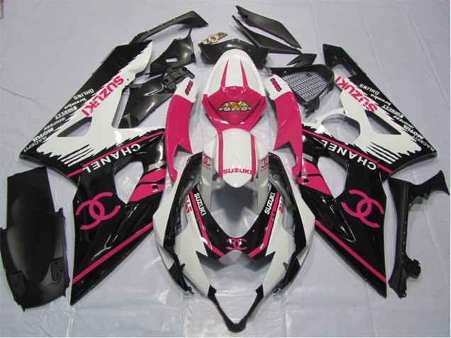 Preisgünstige Suzuki GSXR 600 Motorrad Verkleidung 2006-2007 - Weiss Rosa Schwarz Chanel
