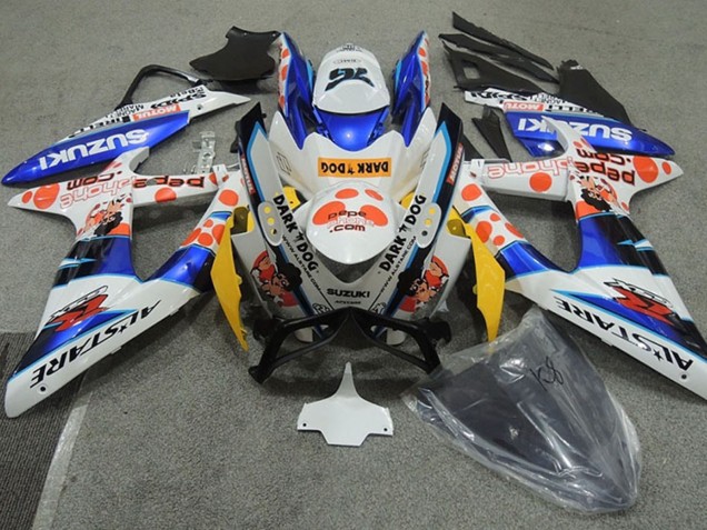 Preisgünstige Suzuki GSXR 600 Motorrad Verkleidung 2008-2010 - Weiss Blau Orange Alstare Dunkel Dog